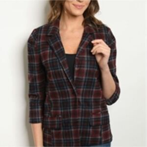 Navy/Burgundy Checkered Blazer  